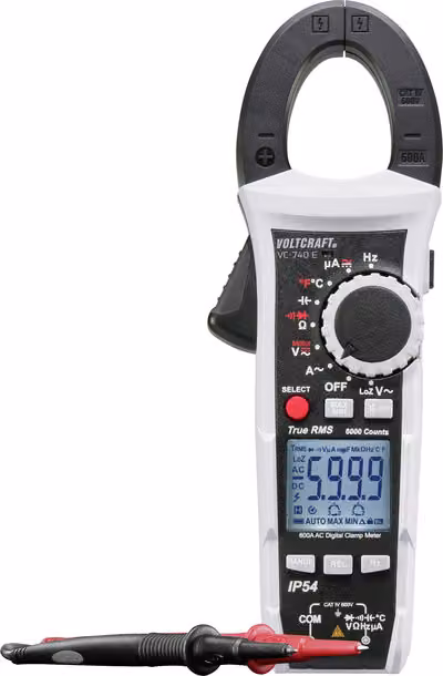 VOLTCRAFT VC-740 E Pinza amperometrica, multimetro portatile digitale Resistente agli spruzzi (IP54) CAT IV 600 V Display (conteggi): 6000