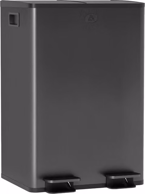Bidone per la cucina Minimal con 2 scomparti da 28L in acciaio inox nero con apertura a pedale e chiusura soft-close, L: 45.8 cm, P: 36 cm, H: 67.6 cm