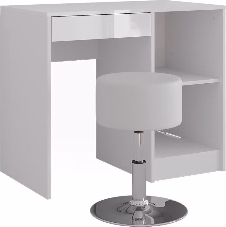 Tavolo da toeletta Vicco Sherry Bianco/Bianco lucido 89.8 cm senza specchio, con sgabello, Model 57680