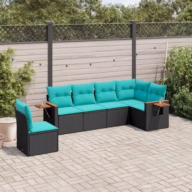 Set da giardino VIDAXL in polyrattan nero composto da 6 pezzi con cuscini inclusi e tavolino da caffè