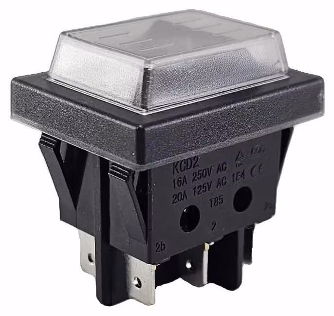 Interruttore a levetta, 6 poli, 16A, 250V AC, on/on, grado di protezione IP65, impermeabile, colore nero