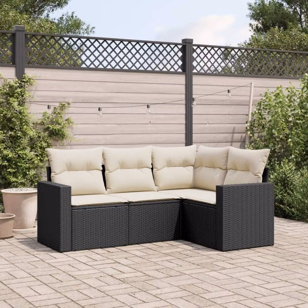 Maison Exclusive - Set divani da giardino 4 pezzi con cuscini in polyrattan nero