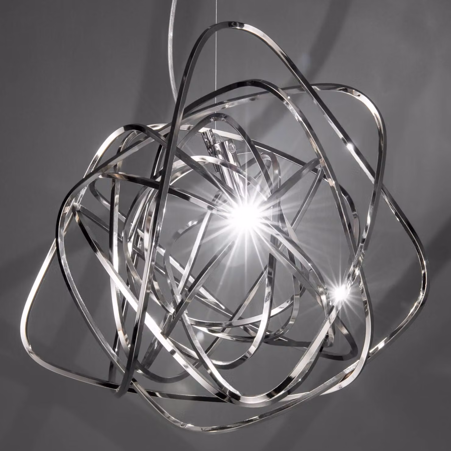 Terzani Lampada a sospensione Doodle, Alluminio / Grigio / Zincato, Soggiorno / Sala da pranzo, Metallo, Design, Lampada a sospensione