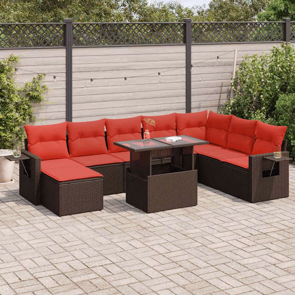 Maison Exclusive - Set Divani da Giardino 9 pz con Cuscini Marrone Polyrattan Acacia