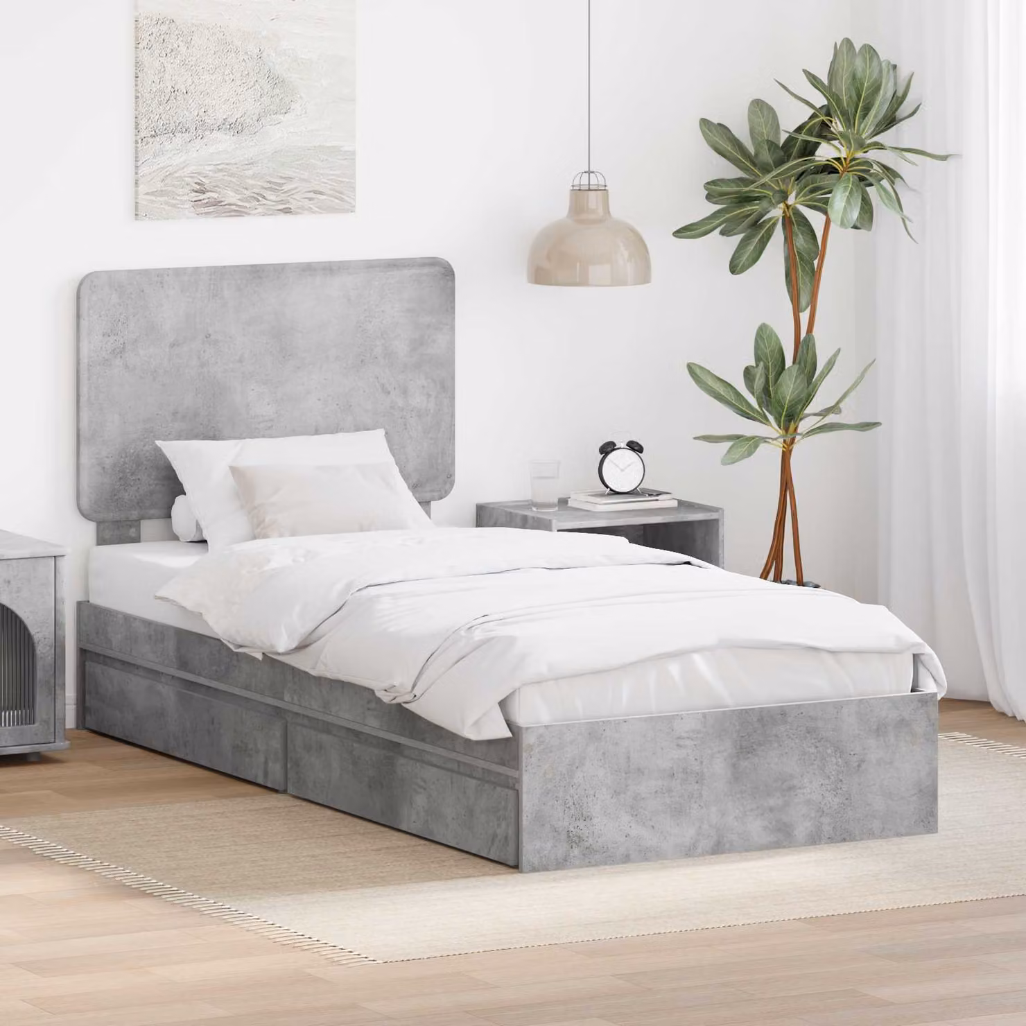 Letto con contenitore e cassetto vidaXL in legno ingegnerizzato, Grigio, 90 x 190 cm