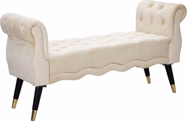 Panchetta Paris 120x40x60 cm in Legno Spugna Metallo e Poliestere Crema Nero e Oro