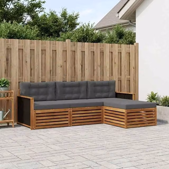 Set di divani da esterno 4 pz Naturale e Antracite Poliestere 3383195