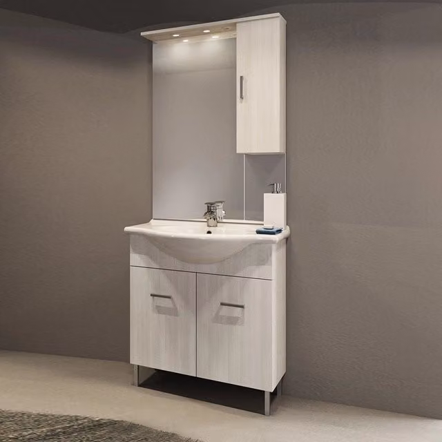 Mobile bagno venice larice bianco cm 75 con lavabo e specchio