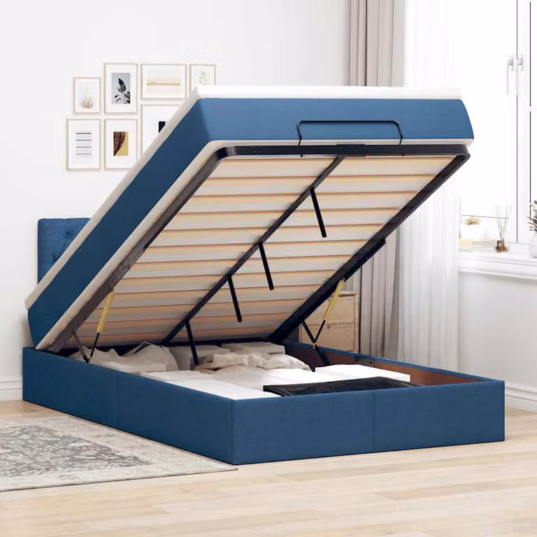 vidaXL Struttura Letto con Contenitore e Materasso, Blu e Bianco, L/P/H: 120 x 200 x 88 cm