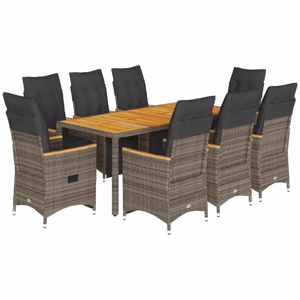 Set da giardino moderno vidaXL in legno di acacia oliato e polyrattan grigio, composto da 9 pezzi per terrazzo o balcone – 2