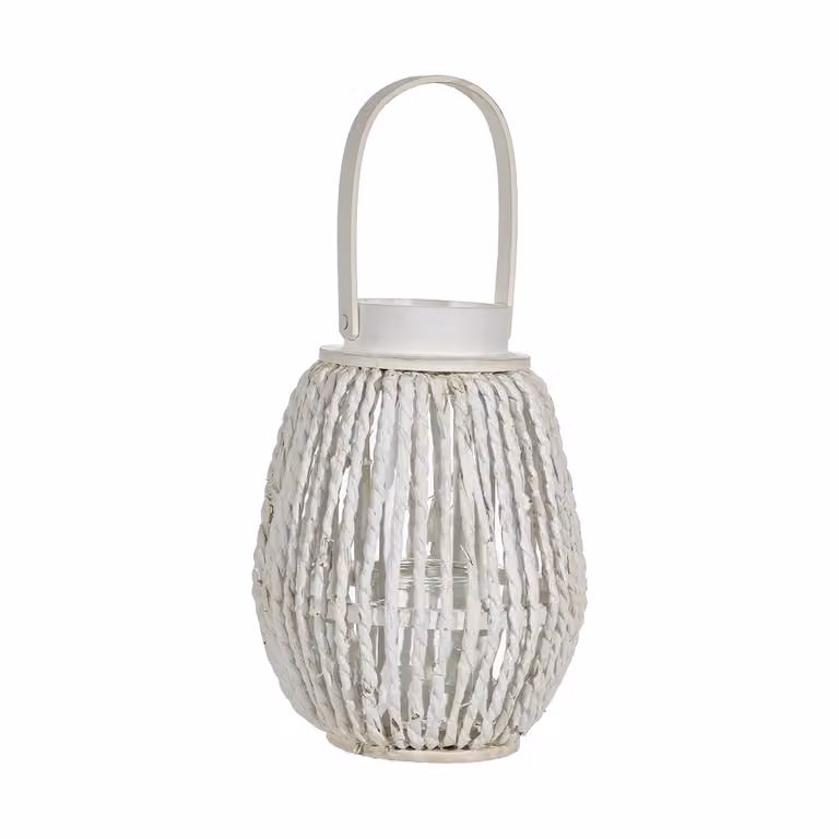 Lanterna Portacandela VESTIAMO CASA in Legno e Vetro Bianca con Manico, Altezza: 27 cm