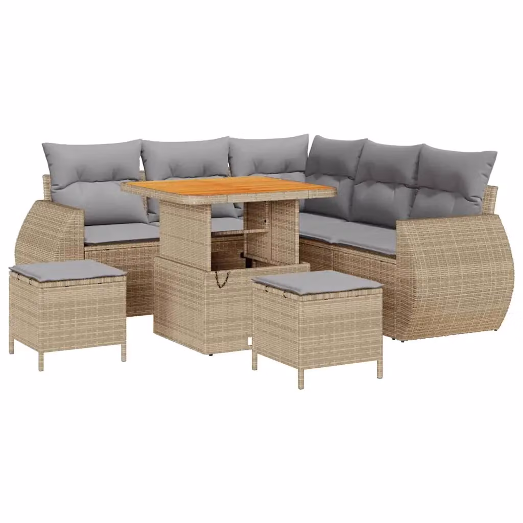Set Divano da Giardino vidaXL 8 Pezzi a Forma di L con Tavolino e Pouf, Colore Beige e Grigio – 2