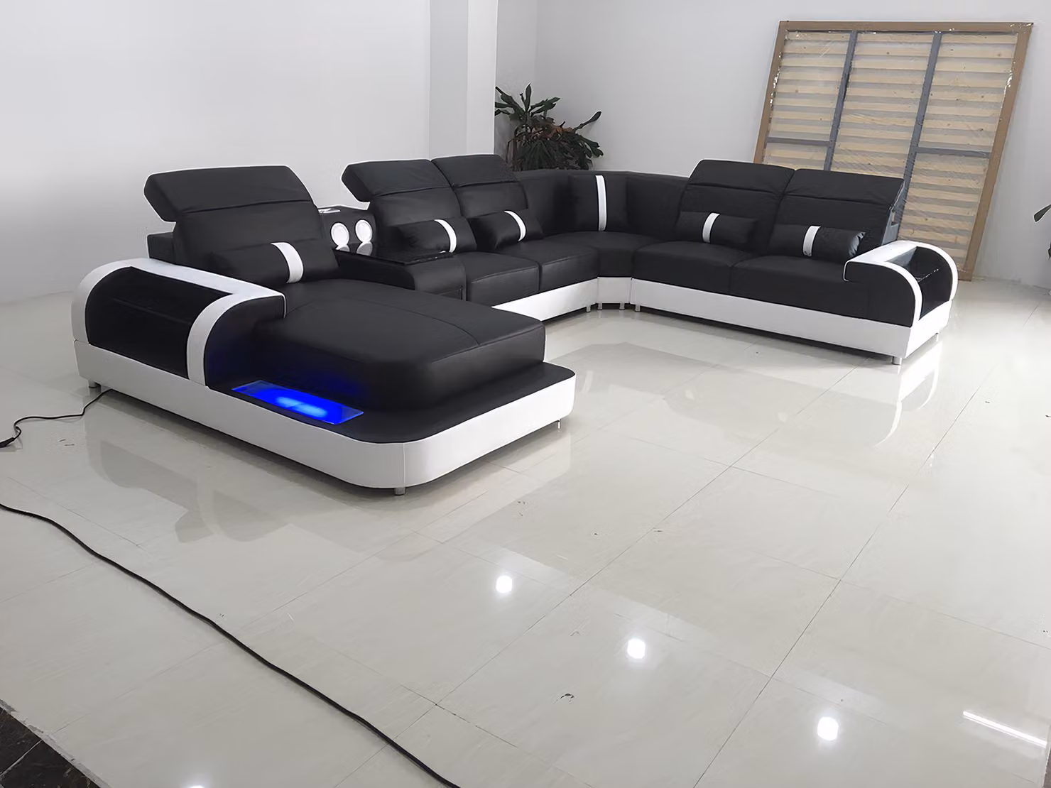 Moderne Schwarz Weiß eckgarnitur sofa polster eckcouch couch U-Form sofas led