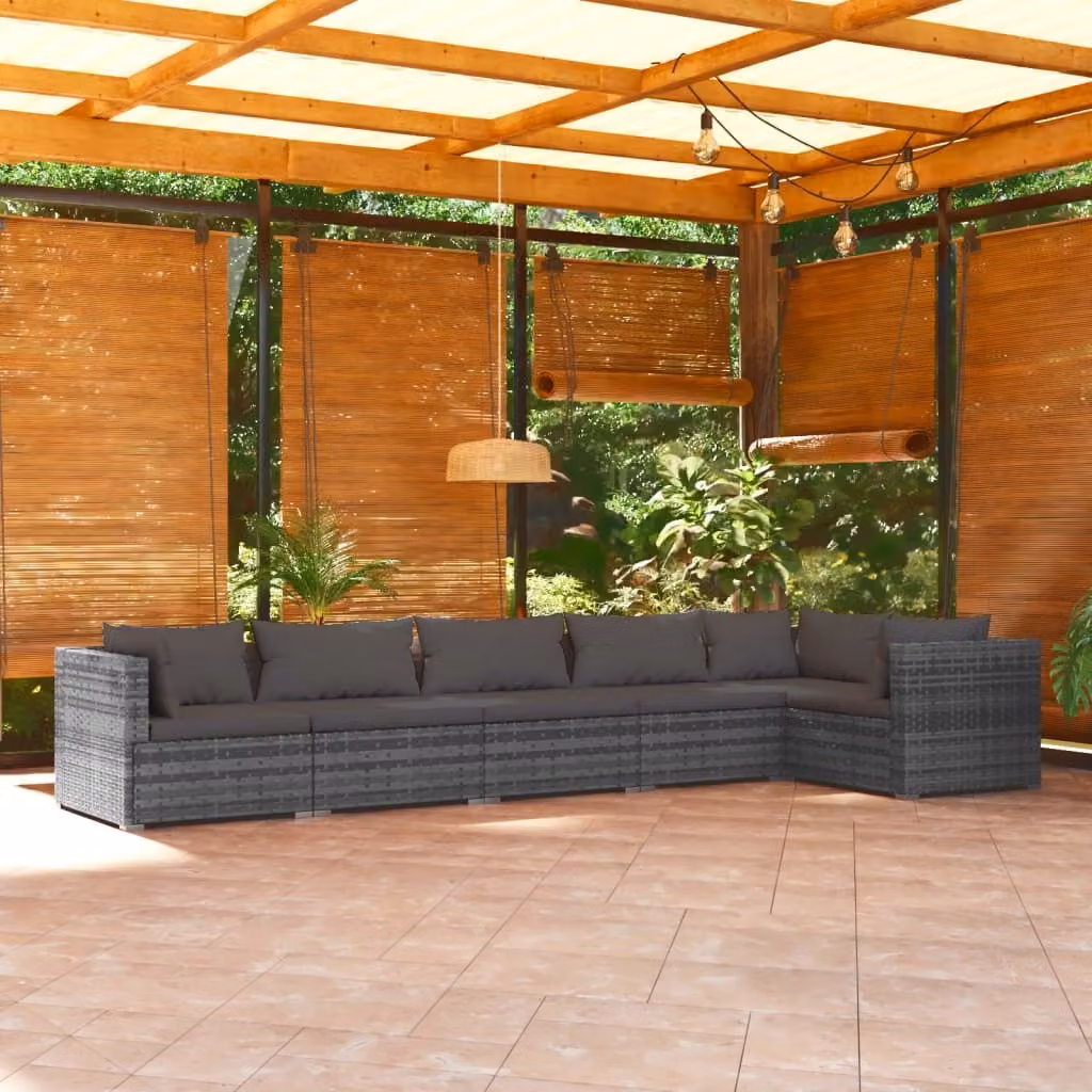 Maison Exclusive - Set da giardino 6 pezzi con cuscini in polyrattan grigio