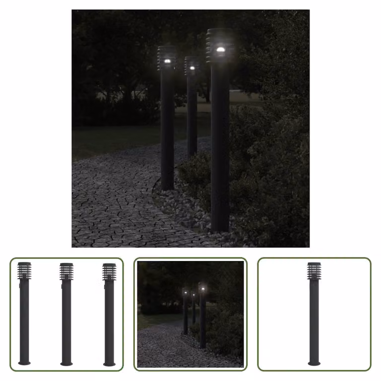 The Living Store Luci da sentiero con presa 3 pz. nero 110 cm acciaio inox