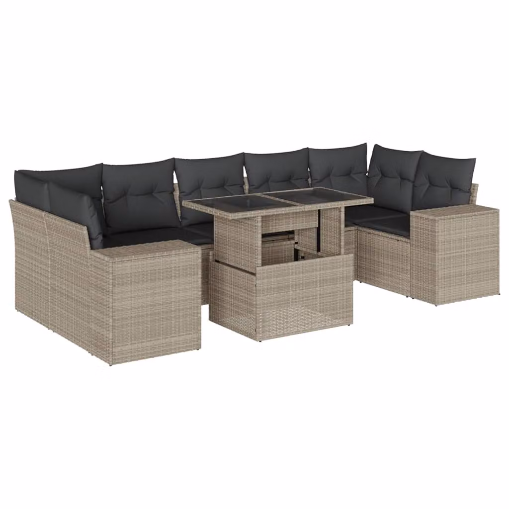 Set Divano da Giardino 8pz con Cuscini Grigio Chiaro Polyrattan