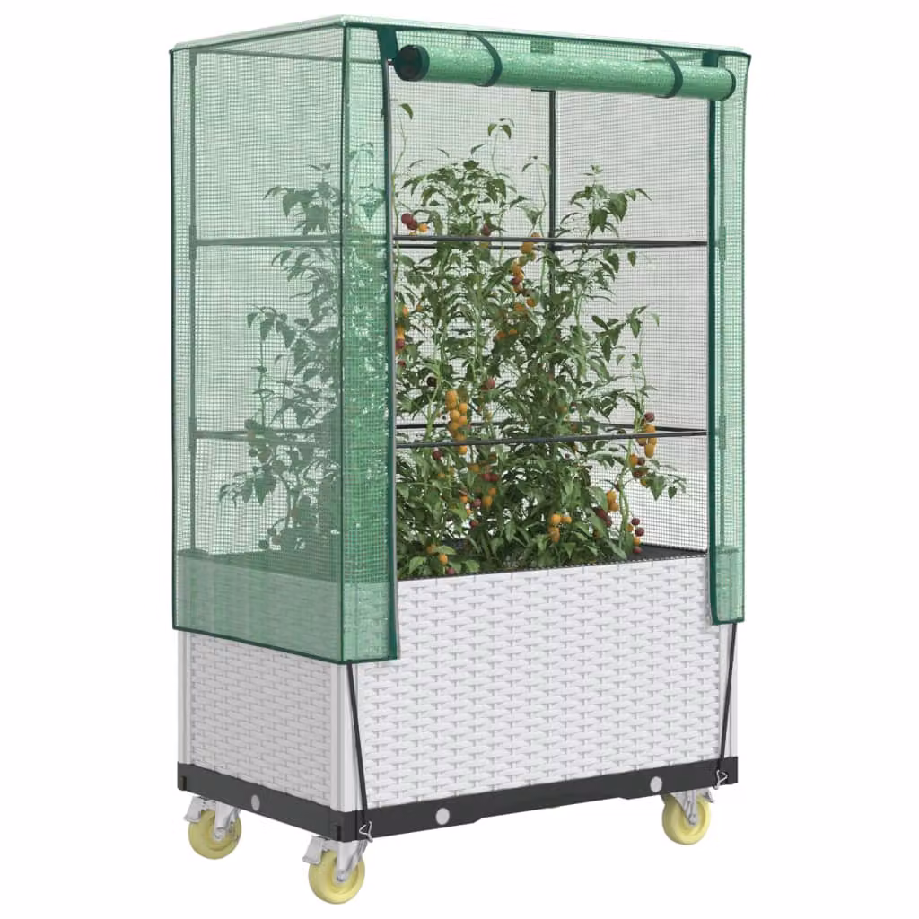 Letto rialzato con copertura e ruote effetto rattan vidaXL, bianco e verde, L 80 x P 50 x H 182 cm