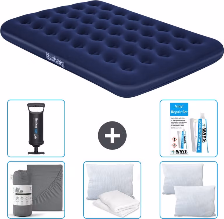 Materasso gonfiabile Bestway - Letto francese - 137 x 191 x 22 cm - Blu - Accessori inclusi
