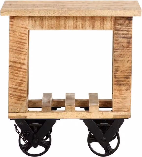 Tavolino laterale quadrato in legno di mango marrone con ruote L/P/H: 40 x 40 x 42 cm