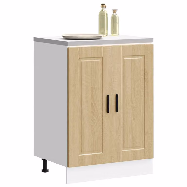 Base da cucina moderna vidaXL Porto in legno multistrato, colore bianco e rovere sonoma, L: 60 cm, P: 46 cm, H: 81,5 cm