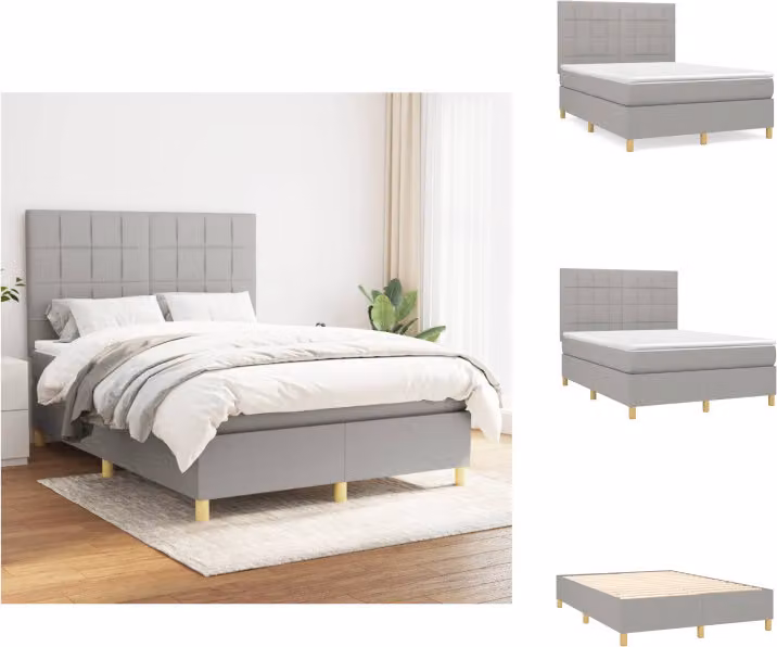 vidaXL Letto a molle con materasso grigio chiaro 140x200 cm in tessuto - Letti & strutture letto