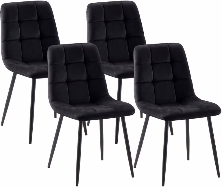 Set di 4 sedie da pranzo "Tilde", imbottite, con schienale, capacità di carico fino a 150 kg, colore nero, materiale: velluto
