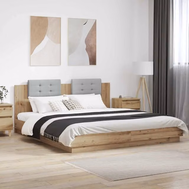Struttura letto con testata-Giroletto Rovere artigianale 200 x 200 cm