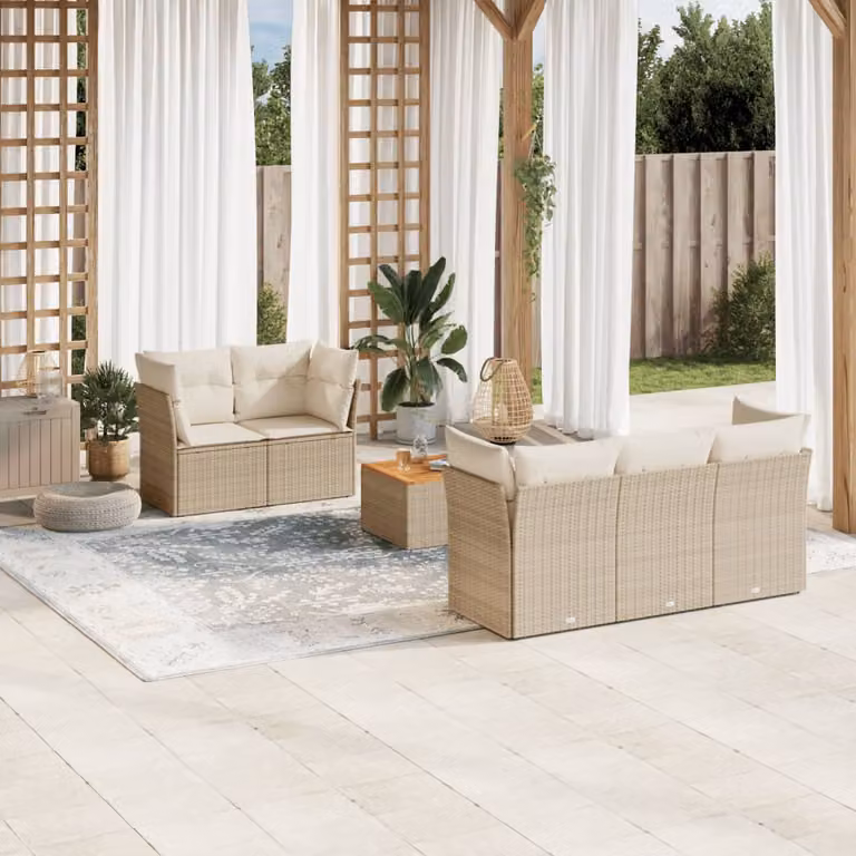 vidaXL Set Divano da Giardino a L in Polyrattan con Cuscini Beige e Tavolino da Caffè