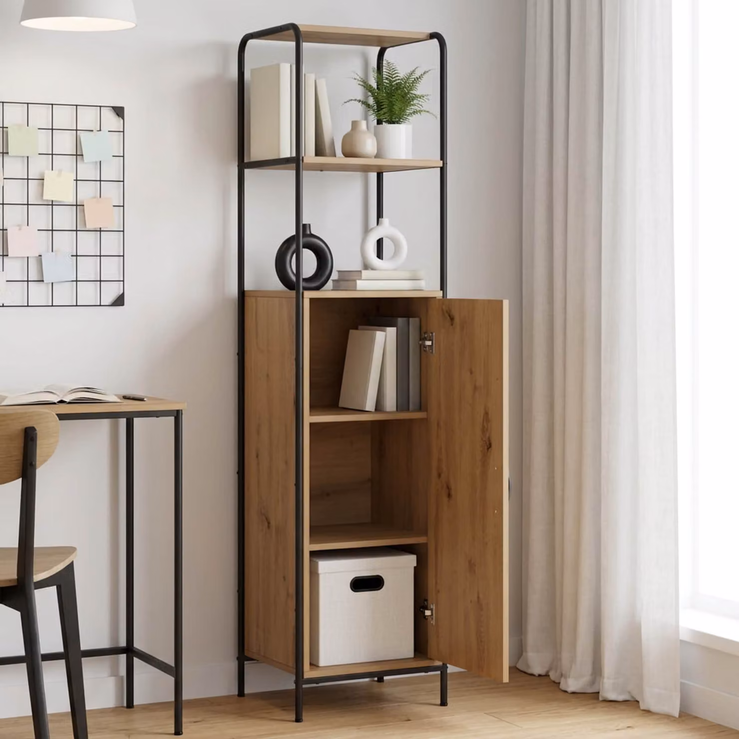 Credenza moderna vidaXL in legno e metallo color rovere, L: 40 cm, P: 33 cm, H: 161 cm