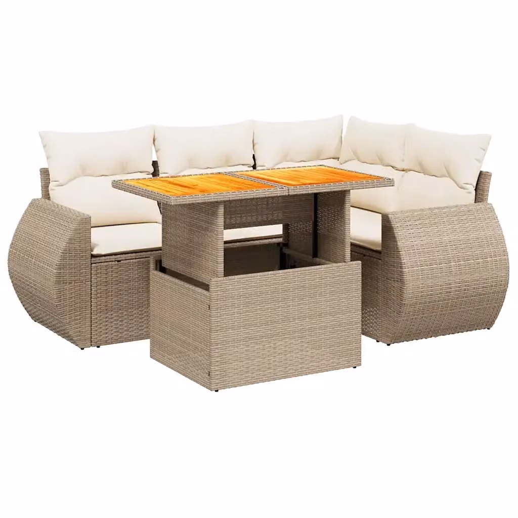 Set Divano da Giardino a L VIDAXL in Polyrattan Beige con 5 Cuscini Moderno – 2