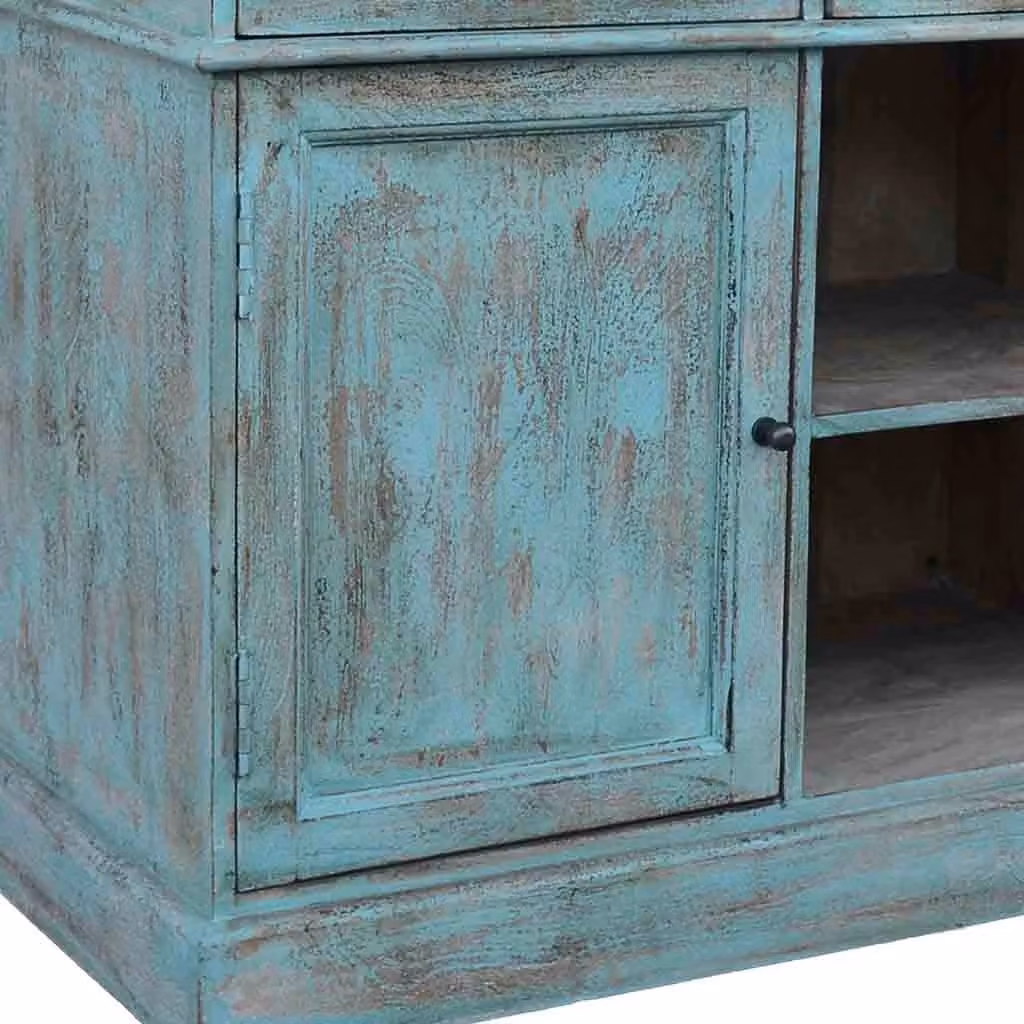 Credenza Wanderlust Deco in legno e vetro stile shabby chic color turchese L: 129 cm, P: 45 cm, H: 106 cm – 2