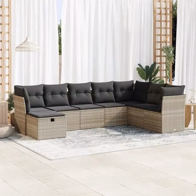 Set Divano da Giardino 8pz con Cuscini Grigio Chiaro Polyrattan 3325338