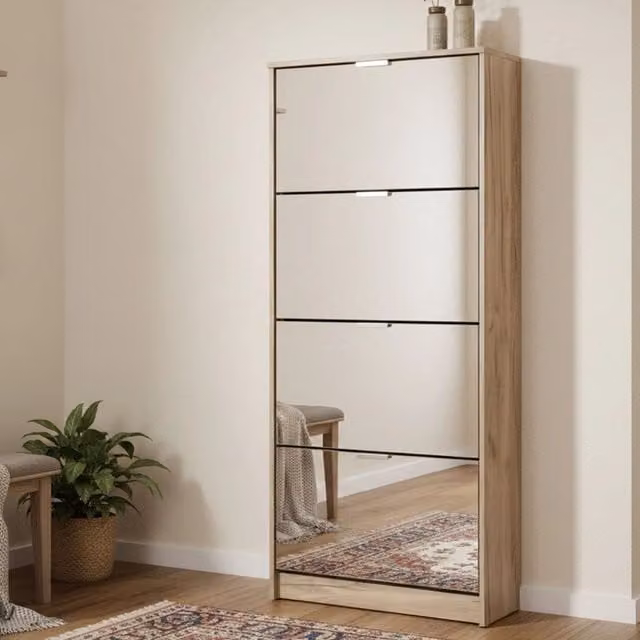 Mobile Portascarpe Pentone, Scarpiera 8 Ripiani, 67x28x155.5h cm Marrone Rovere Grigio