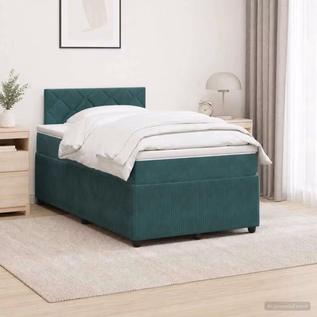 Letto box spring con materasso Verde Scuro 120 x 200 cm Velluto 3453128