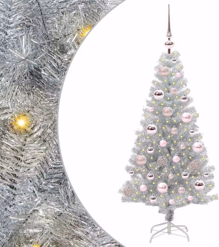 Albero di Natale con 150 LED con supporto Argento 120 cm PET