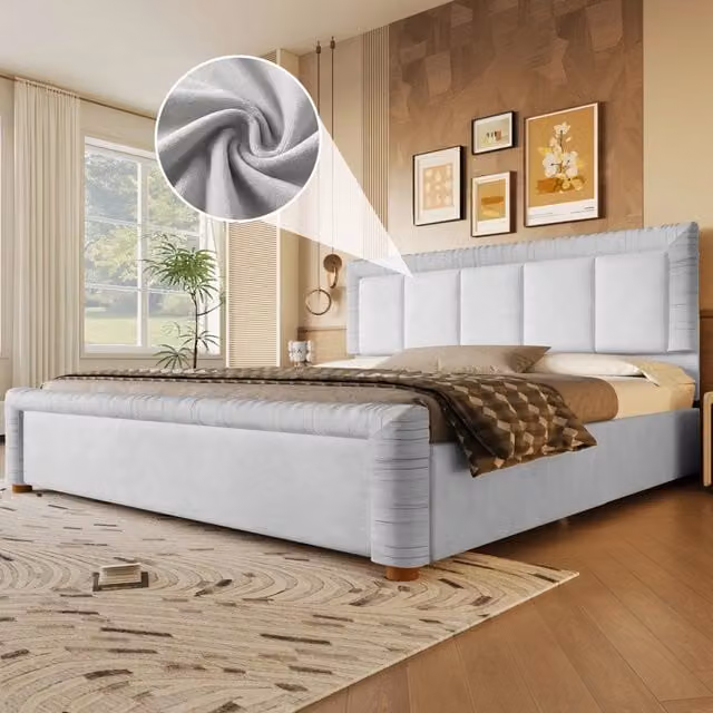 Letto imbottito grigio 180x200 cm in velluto francese con 2 cassetti