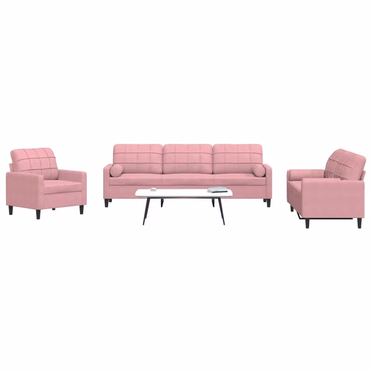 Set di divani 3 pezzi vidaXL in velluto rosa con cuscini e struttura in metallo per il tuo soggiorno