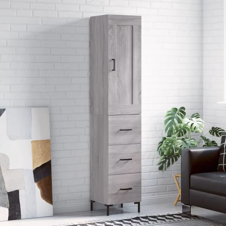 Credenza moderna vidaXL in legno e metallo, Grigio, L/P/H: 34,5 x 34 x 180 cm