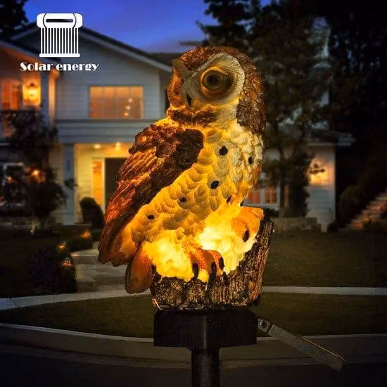 Lampada solare per giardino Unyqoos® a forma di gufo – lampada solare impermeabile con sensore crepuscolare, illuminazione decorativa per vialetti e giardini, senza fili
