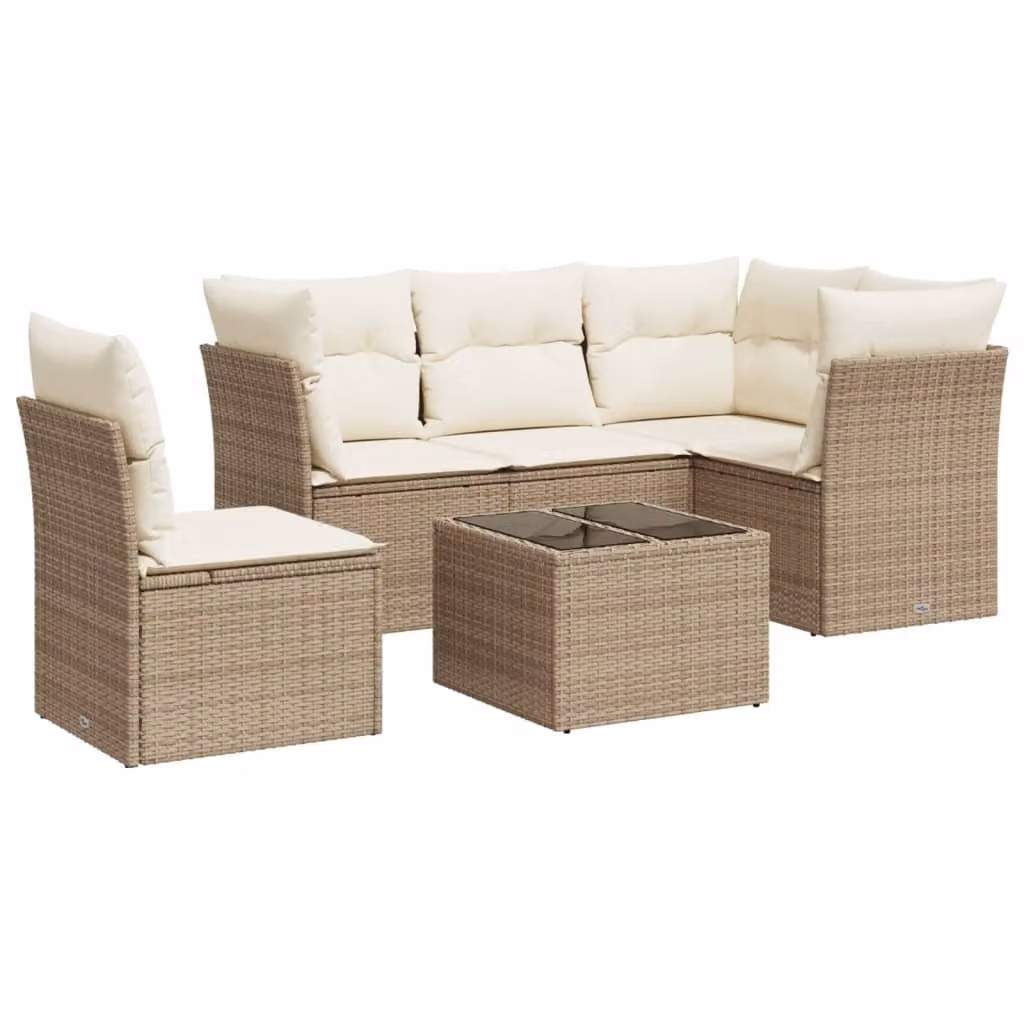 Set Divano da Giardino 6 pz con Cuscini Beige in Polyrattan