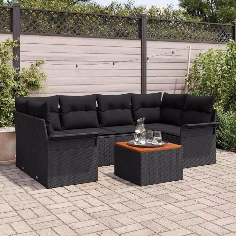 Maison Exclusive - Set Divano da Giardino 7 pcs Nero Poly Rattan