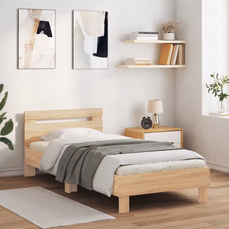 Struttura del letto moderna vidaXL in legno con illuminazione sottostante e porta USB, colore marrone, L 200 x P 80 x H 85 cm