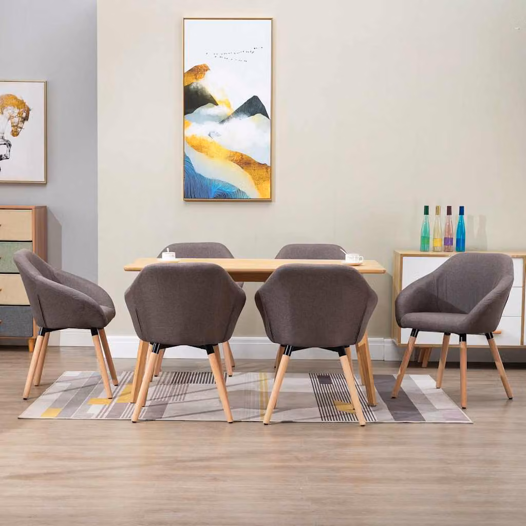 Set di 6 sedie da pranzo vidaXL in tessuto grigio talpa con struttura in legno e metallo per soggiorno e cucina