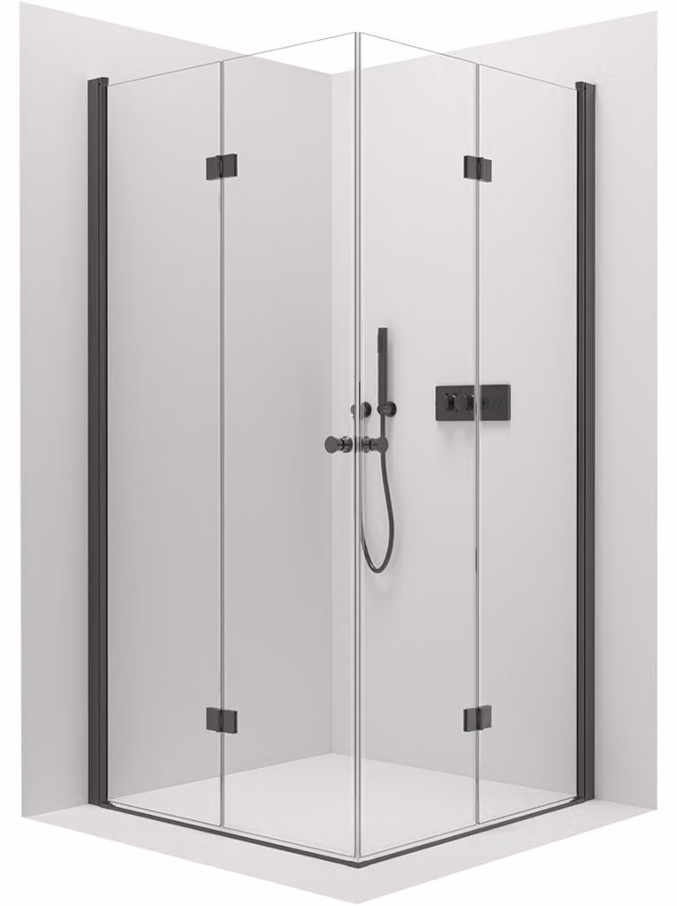 Cabina doccia Volpe Duo L/P - 6 mm - vetro trasparente e nero opaco - 70x120x190 cm - a battente