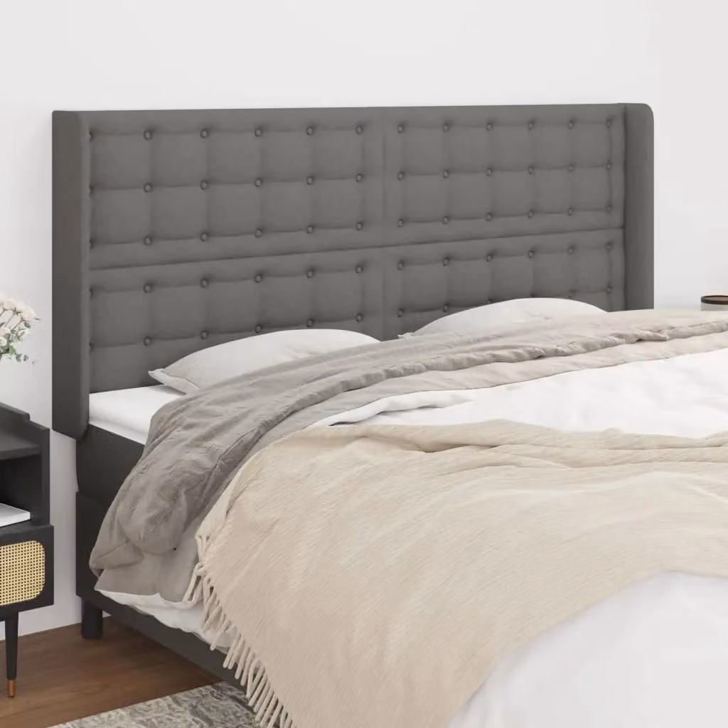 Testiera ad orecchio in tessuto grigio scuro L: 203 cm, P: 16 cm, H: 118/128 cm – 2