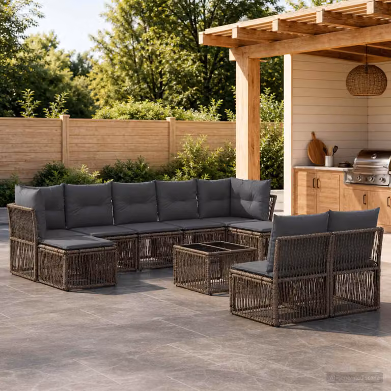 Set Divano da Giardino vidaXL 10 Pezzi a Forma di L Grigio con Cuscini e Tavolino