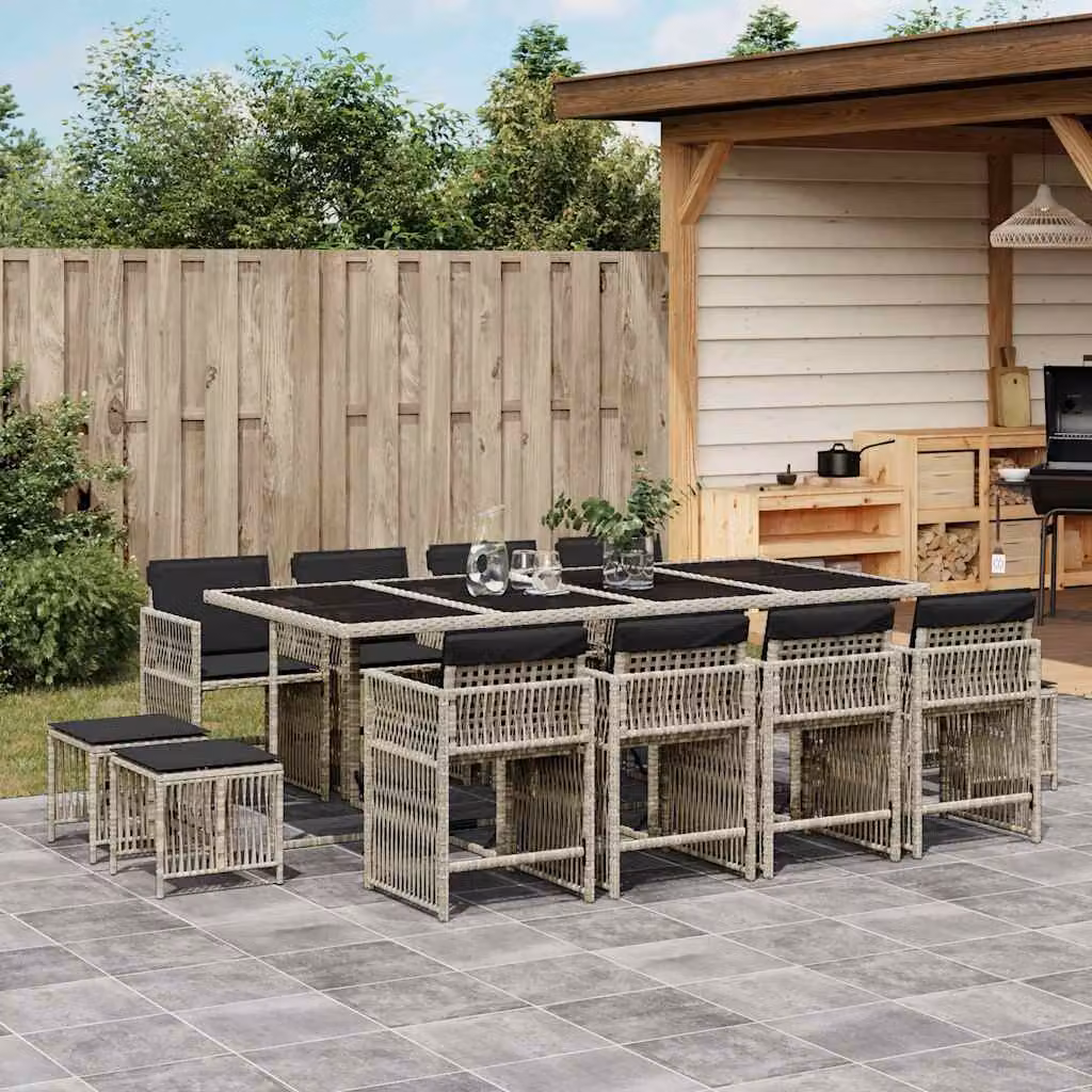 vidaXL Set da Pranzo da Giardino 13pz in Polyrattan con Cuscini Grigio Antracite e Tavolo in Vetro – 1