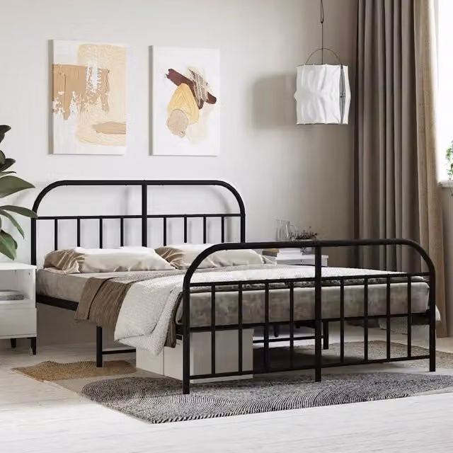 Giroletto con Testiera e Pediera-Struttura Letto Metallo Nero 140x200 cm 511719