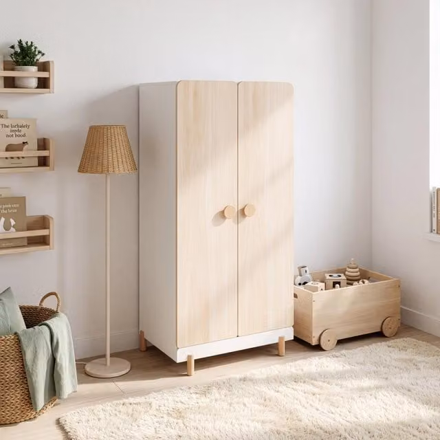Armadio per cameretta Vaarentaa en.casa a 2 ante, Bianco/Effetto Rovere, L: 126 cm, P: 41 cm, H: 60 cm