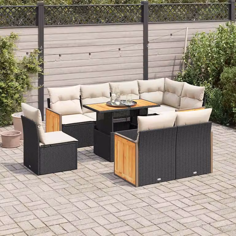 Maison Exclusive - Set Divani da Giardino 9 pz con Cuscini Nero Polyrattan Acacia